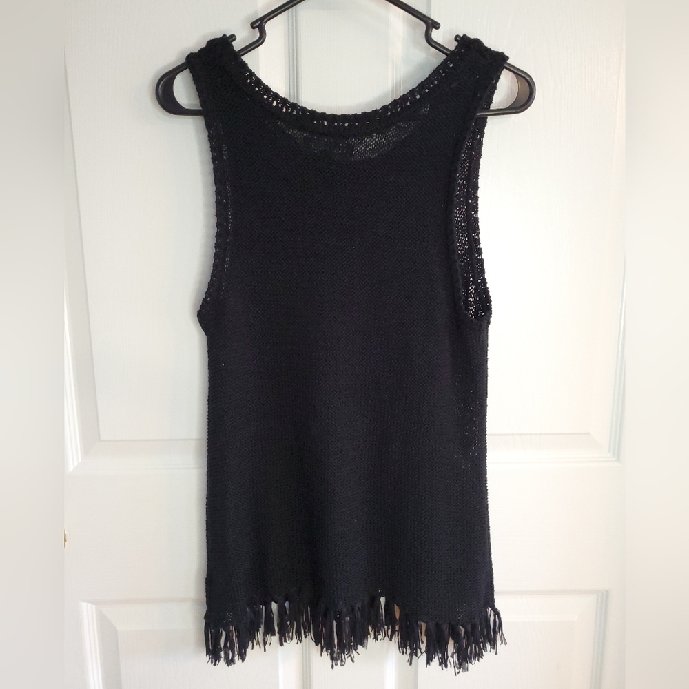 Sanctuary Black Knit Tank Top With Fringe Bottom. Size M. #SW - Picture 2 of 6